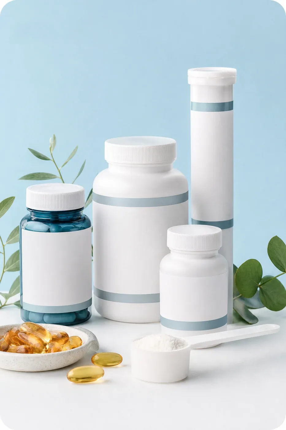 Supplement bottles and capsules available at Janora Pharmacy